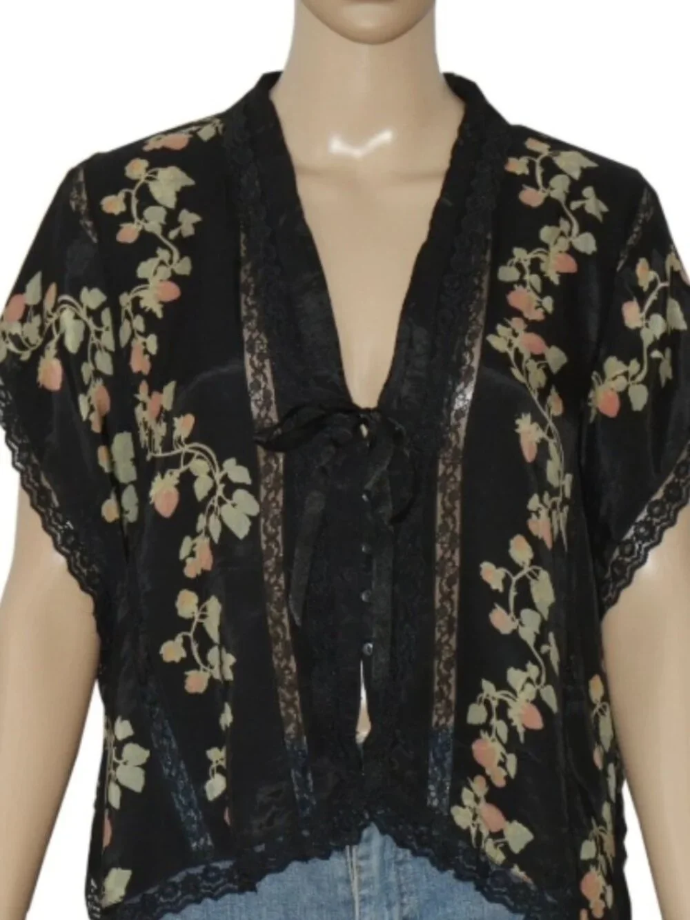 Free People Marigold Printed Shine Lace Top Black Buttondown Lace XS